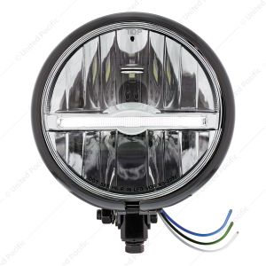 Black 5-3/4" Motorcycle Headlight 9 LED Bulb With White LED Light Bar
