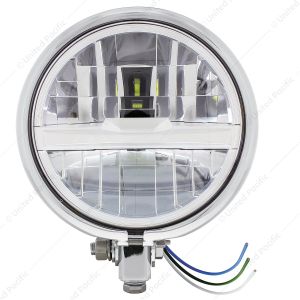 Chrome 5-3/4" Motorcycle Headlight 8 LED Bulb With Silver Bar