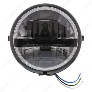 Black 5-3/4" Motorcycle Headlight 8 LED Blackout Bulb With Black Bar - Side Mount