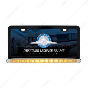 Black License Plate Frame With 14 LED 12" Light Bar - Amber LED/Clear Lens