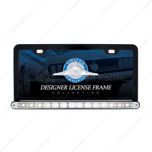 Black License Plate Frame With 14 LED 12" Light Bar - White LED/Clear Lens