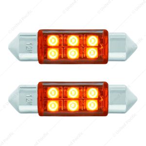 6 SMD High Power Micro LED 6418/6461-36mm Dome Light Bulb - Amber (2-Pack)