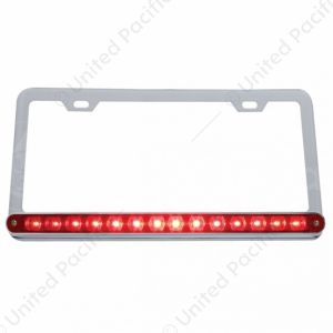 Chrome License Plate Frame With 14 LED 12" Light Bar - Red LED/Red Lens