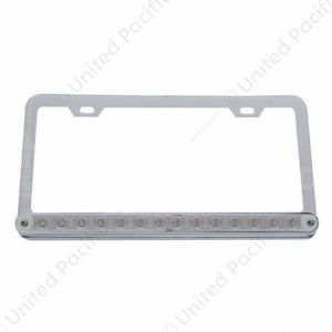 Chrome License Plate Frame With 14 LED 12" Light Bar - Red LED/Clear Lens