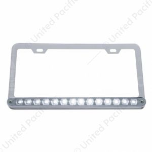 Chrome License Plate Frame With 14 LED 12" Light Bar - White LED/Clear Lens