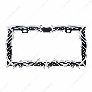 Tribal Flame License Plate Frame - Chrome