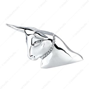 Die-Cast Long Horn Bull Hood Ornament - Chrome