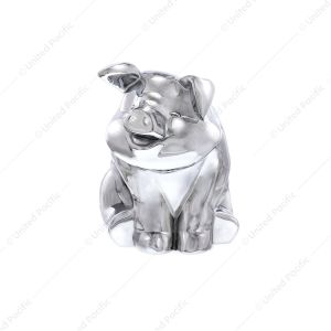 Die-Cast Sitting Pig Hood Ornament - Chrome