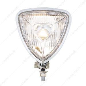 Triangle Headlight With Chrome Housing & Flat Back