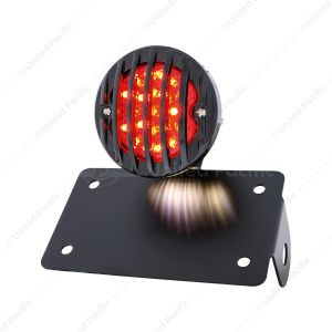 Motorcycle LED "Bobber" Style Horizontal Tail Light With Black Grille Bezel-Red Lens