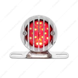 Motorcycle LED Rear Fender Tail Light With Chrome Grille Bezel - Red Lens