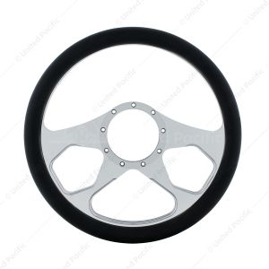 14" Chrome Aluminum 4 Spoke Boss Style Steering Wheel With Black Engineered Leather Grip