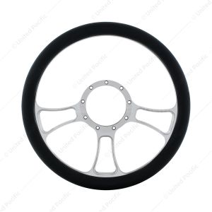 14" Chrome Aluminum Blade Style Steering Wheel With Black Engineered Leather Grip