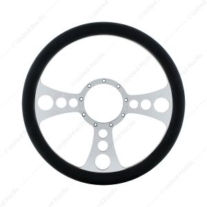 14" Chrome Aluminum Chopper Style Steering Wheel With Black Engineered Leather Grip
