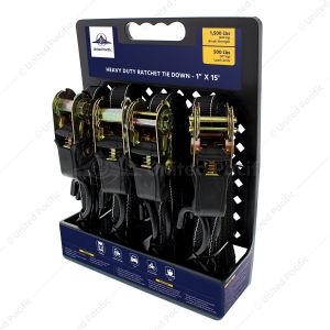 1" X 15' Ratchet Tie Down - S Hook (4-Pack)