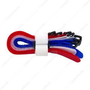 8" x 3/4"  Red,White,Blue Hook & Loop Velcro Strip-Tie Fasteners with Buckle (8-Pack)