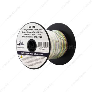 Trailer Wire Bonded - Rated 80°C 16 AWG 3-Way, Brn/Ylw/Grn 25 Ft.