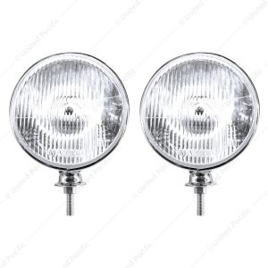7" Dietz Style Headlight Housing With 12 Volt Flat H4 Halogen Bulb (Pair)