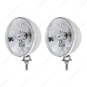 7" Stainless Dietz Style Headlight With 12 Volt H4 Crystal Halogen Bulbs (Pair)