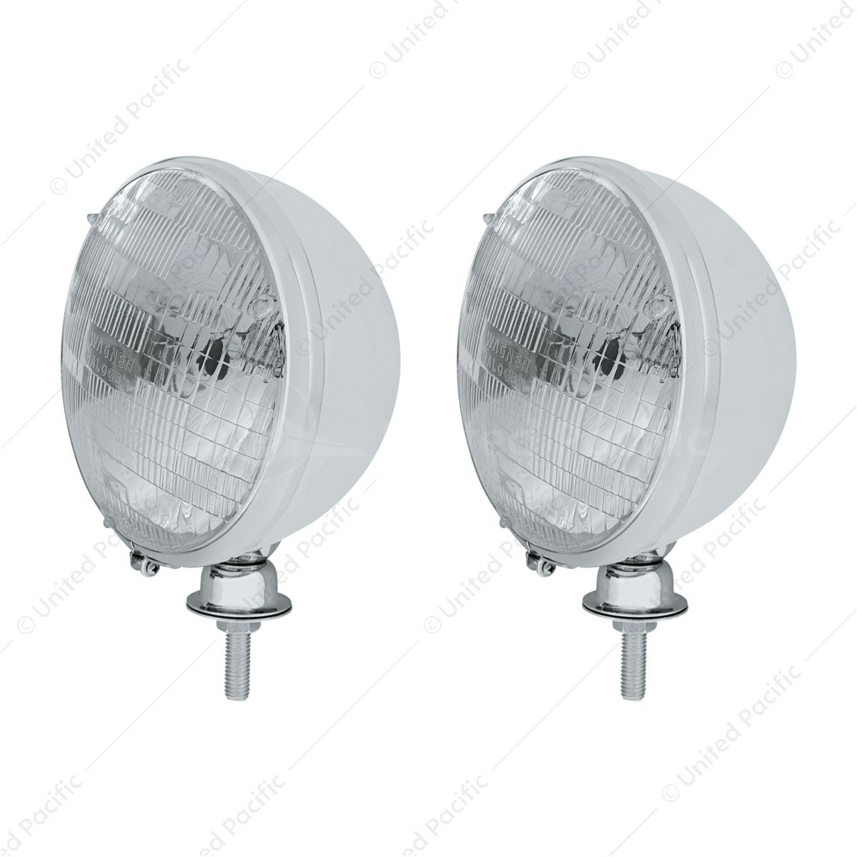 7" Chrome Kingbee Style 12V Headlight With H6024 Halogen Seal Beam Bulbs (Pair)