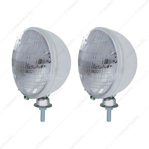 7" Chrome Kingbee Style 12V Headlight With 6014 Seal Beam Bulbs (Pair) (Bulk)