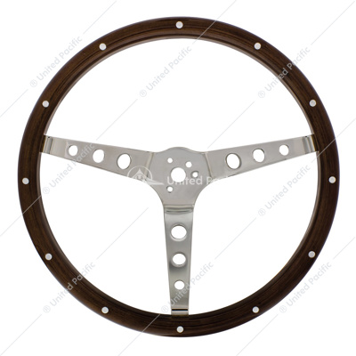 15" Woodgrain Steering Wheel For 3-Bolt Hubs