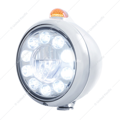 Stainless Steel Guide 682-C Headlight 11 LED Bulb & Dual Mode LED Signal-Amber Lens