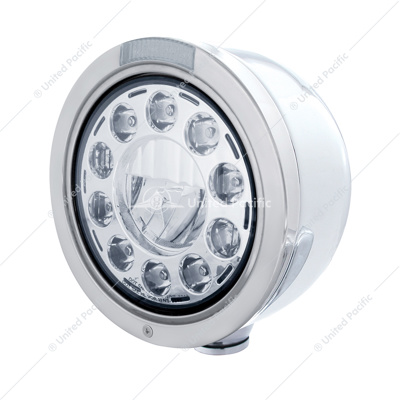 Stainless Bullet Half Moon Headlight 11 LED Bulb & LED Signal - Clear Lens