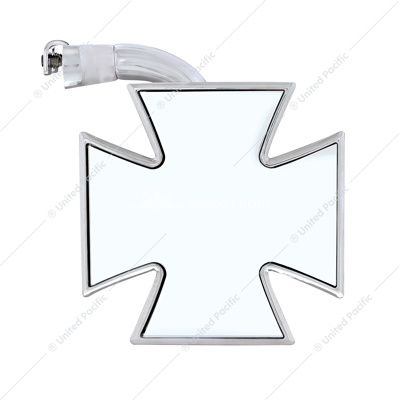 Chrome Iron "Maltese" Cross Style Mirror With Curved Mounting Arm
