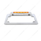 Chrome Motorcycle License Plate Frame With Auxiliary Light - Amber LED/Amber Lens